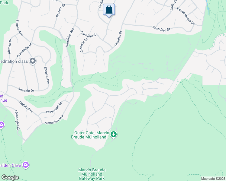 map of restaurants, bars, coffee shops, grocery stores, and more near 3833 Winford Drive in Los Angeles