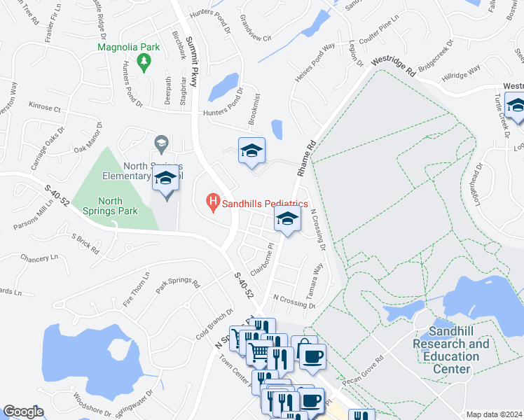 map of restaurants, bars, coffee shops, grocery stores, and more near 402 Summit Square in Columbia