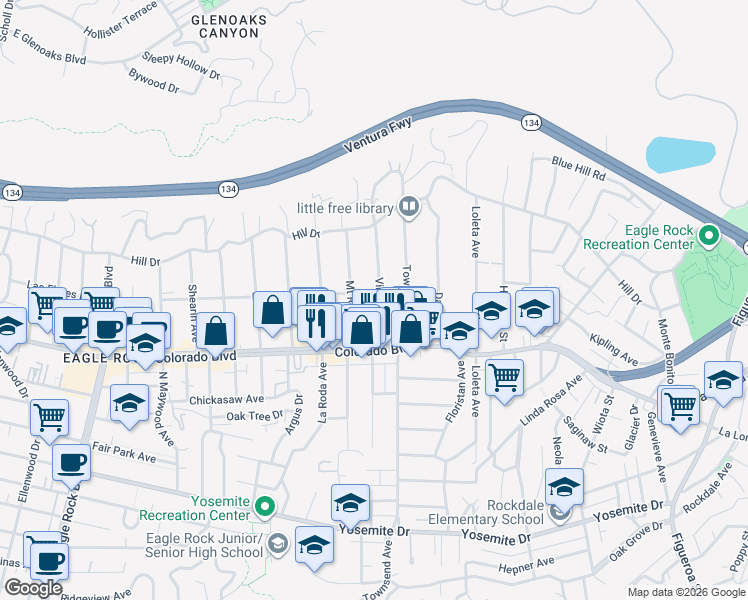 map of restaurants, bars, coffee shops, grocery stores, and more near 5159 Vincent Avenue in Los Angeles