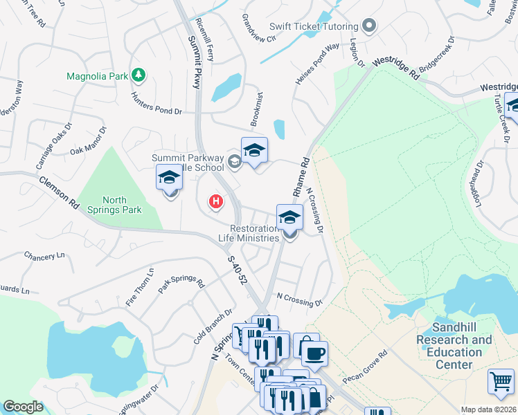 map of restaurants, bars, coffee shops, grocery stores, and more near 400 Summit Square in Columbia