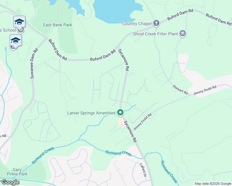 map of restaurants, bars, coffee shops, grocery stores, and more near 6170 Sparkling Cove Lane in Buford