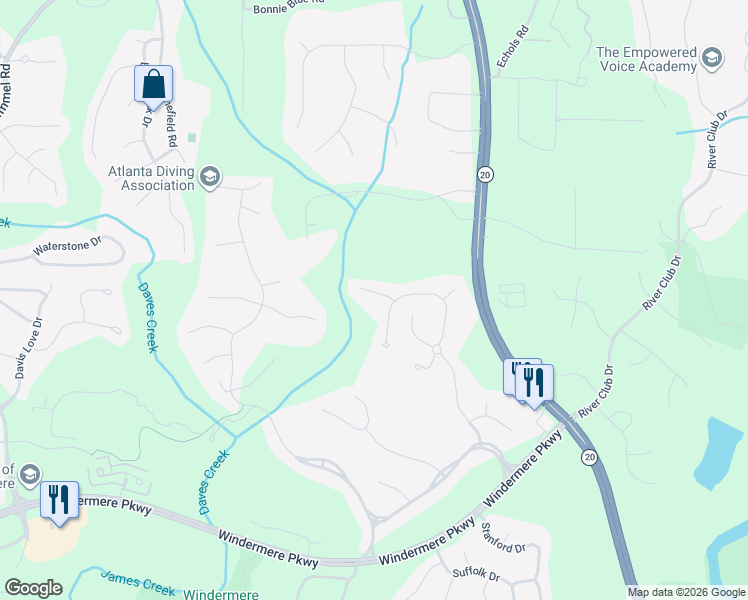 map of restaurants, bars, coffee shops, grocery stores, and more near 1455 Edenfield Pointe in Cumming