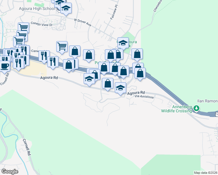 map of restaurants, bars, coffee shops, grocery stores, and more near 28219 Agoura Road in Agoura Hills