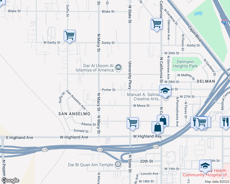 map of restaurants, bars, coffee shops, grocery stores, and more near 2055 Porter Street in Muscoy