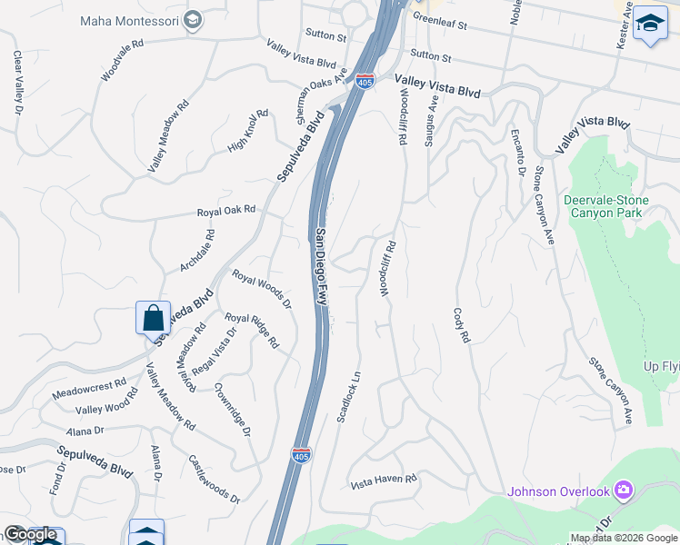 map of restaurants, bars, coffee shops, grocery stores, and more near 15450 Briarwood Drive in Los Angeles