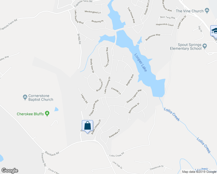 map of restaurants, bars, coffee shops, grocery stores, and more near 7450 Fireside Lane in Flowery Branch