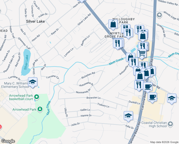 map of restaurants, bars, coffee shops, grocery stores, and more near 234 Richelieu Road in Wilmington