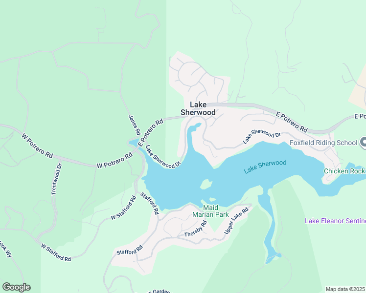 map of restaurants, bars, coffee shops, grocery stores, and more near 111 Lake Sherwood Drive in Ventura County