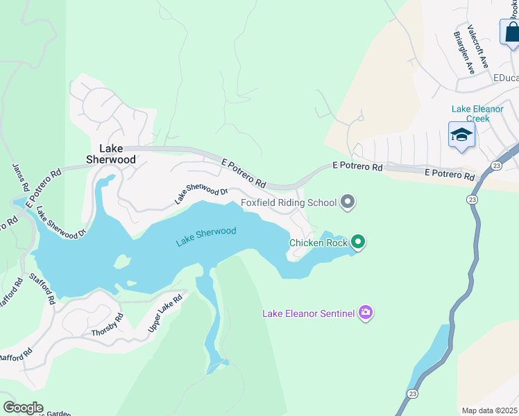 map of restaurants, bars, coffee shops, grocery stores, and more near 800 Lake Sherwood Drive in Westlake Village