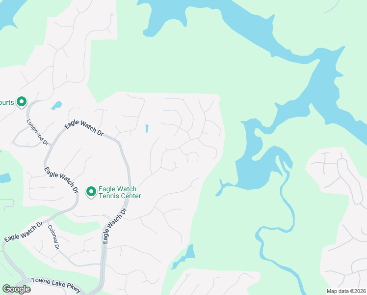 map of restaurants, bars, coffee shops, grocery stores, and more near 3601 Broken Arrow Drive in Woodstock