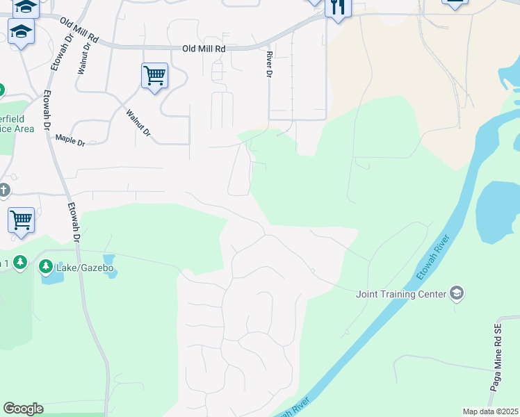 map of restaurants, bars, coffee shops, grocery stores, and more near 5 Pembroke Lane in Cartersville