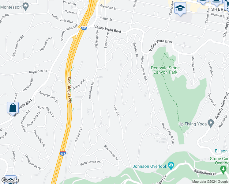 map of restaurants, bars, coffee shops, grocery stores, and more near 3911 Cody Road in Los Angeles