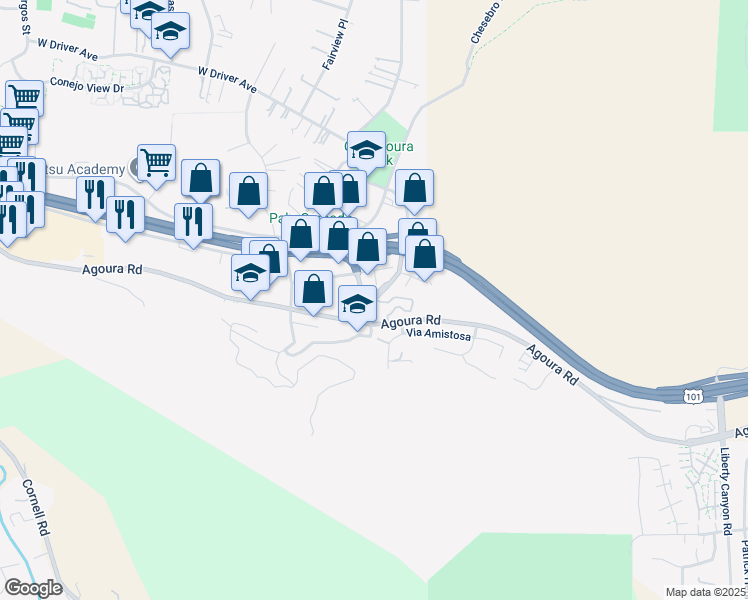 map of restaurants, bars, coffee shops, grocery stores, and more near 5066 Chesebro Road in Agoura Hills