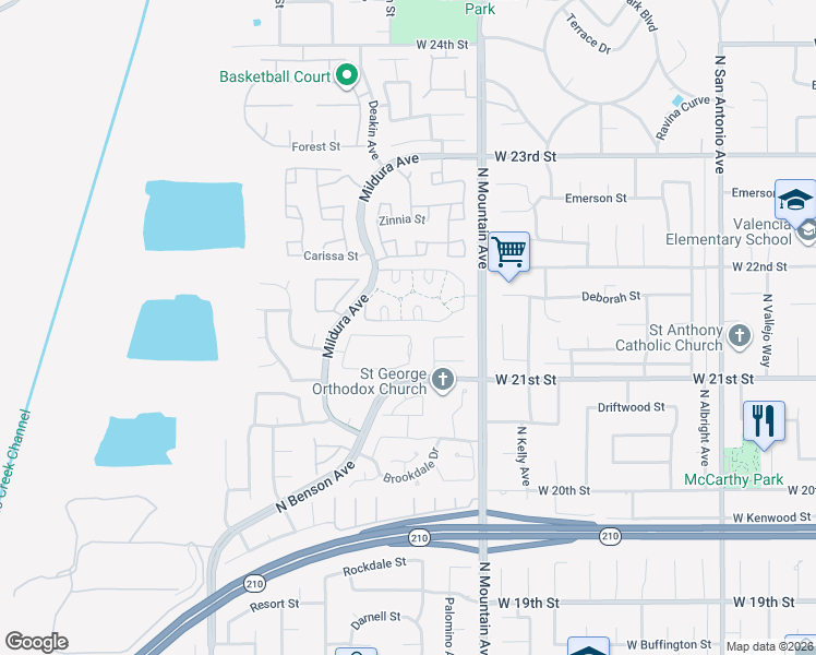 map of restaurants, bars, coffee shops, grocery stores, and more near 1325 Sunrise Circle West in Upland