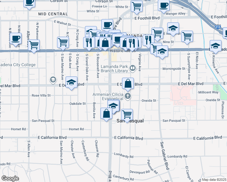 map of restaurants, bars, coffee shops, grocery stores, and more near 15608 Spinning Avenue in Gardena