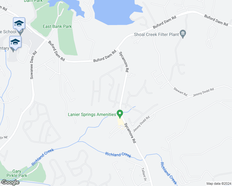 map of restaurants, bars, coffee shops, grocery stores, and more near 6180 Sparkling Cove Lane in Buford