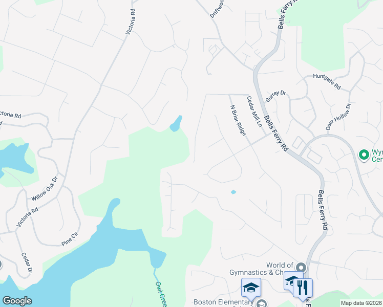 map of restaurants, bars, coffee shops, grocery stores, and more near 276 Cedar Mill Lane in Woodstock