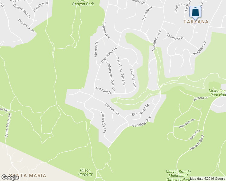 map of restaurants, bars, coffee shops, grocery stores, and more near 19701 Anadale Drive in Los Angeles