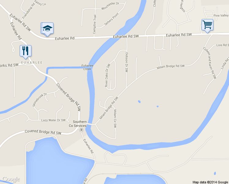map of restaurants, bars, coffee shops, grocery stores, and more near 260 Milam Bridge Road Southwest in Euharlee