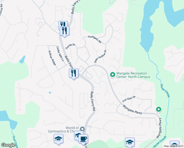 map of restaurants, bars, coffee shops, grocery stores, and more near 236 Rose Cottage Drive in Woodstock