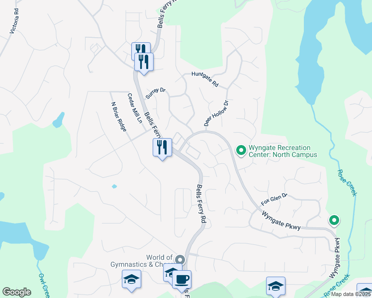 map of restaurants, bars, coffee shops, grocery stores, and more near 206 Rose Cottage Drive in Woodstock
