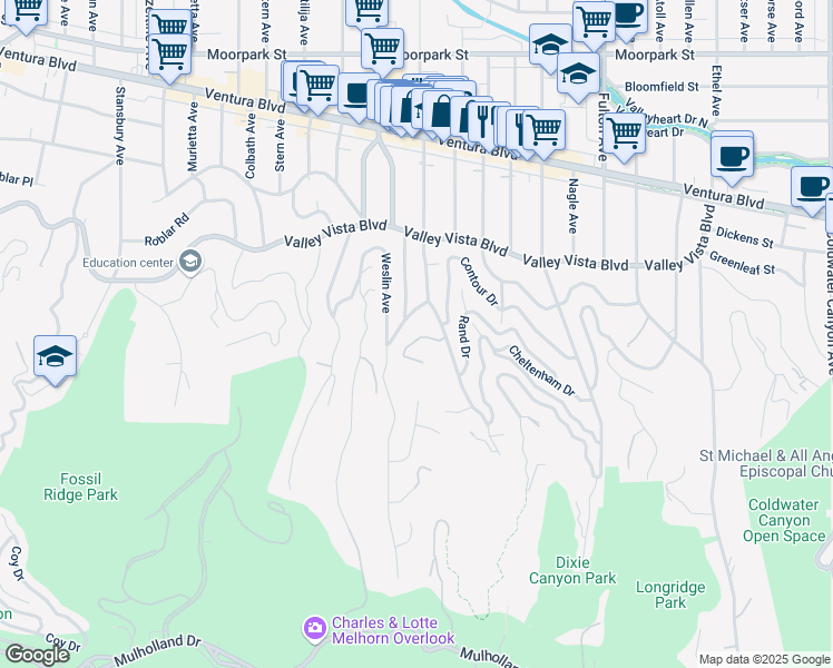 map of restaurants, bars, coffee shops, grocery stores, and more near 3909 Ventura Canyon Ave in Los Angeles