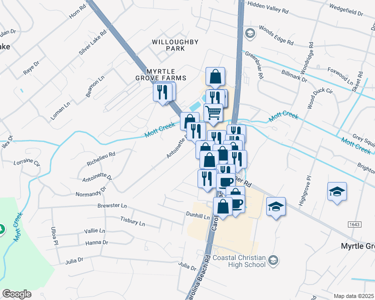 map of restaurants, bars, coffee shops, grocery stores, and more near 5310 Carolina Beach Rd in Wilmington