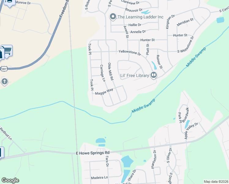 map of restaurants, bars, coffee shops, grocery stores, and more near 2809 Olde Mill Road in Florence