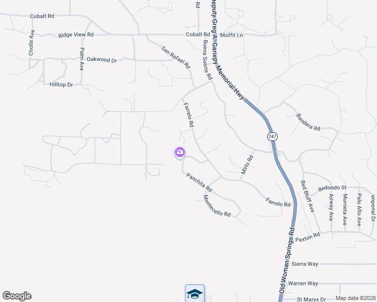 map of restaurants, bars, coffee shops, grocery stores, and more near 56941 Panchita Road in Yucca Valley
