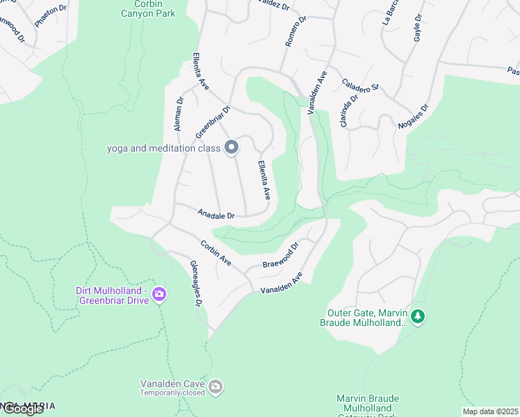 map of restaurants, bars, coffee shops, grocery stores, and more near 19535 Anadale Drive in Los Angeles