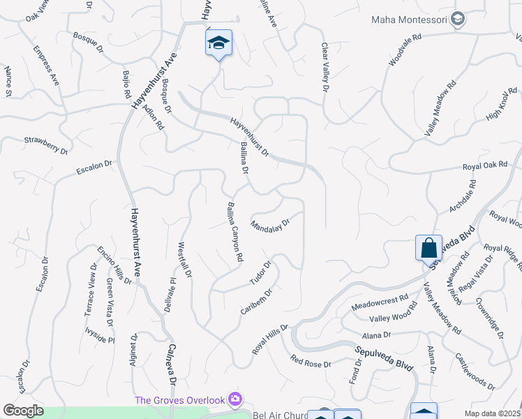 map of restaurants, bars, coffee shops, grocery stores, and more near 16370 Mandalay Drive in Los Angeles