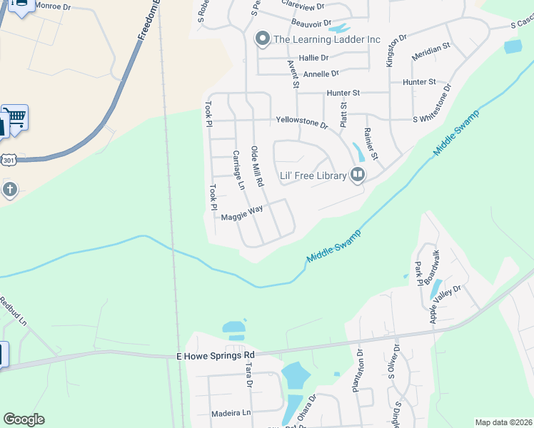 map of restaurants, bars, coffee shops, grocery stores, and more near 2809 Olde Mill Road in Florence