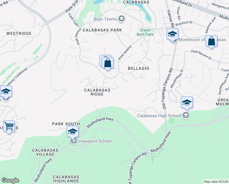 map of restaurants, bars, coffee shops, grocery stores, and more near 23324 Park Colombo in Calabasas