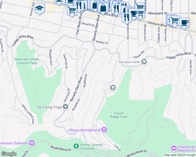 map of restaurants, bars, coffee shops, grocery stores, and more near 3873 Beverly Ridge Drive in Los Angeles