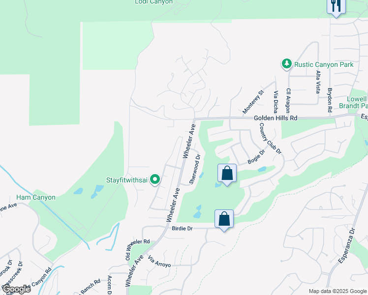 map of restaurants, bars, coffee shops, grocery stores, and more near 6941 Wheeler Avenue in La Verne