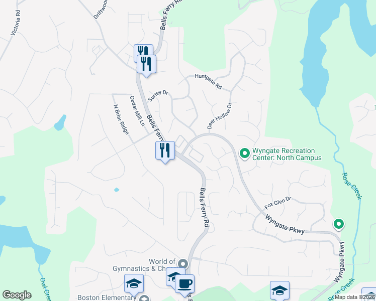 map of restaurants, bars, coffee shops, grocery stores, and more near 204 Rose Cottage Drive in Woodstock