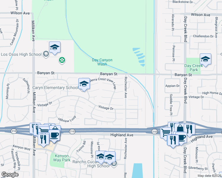 map of restaurants, bars, coffee shops, grocery stores, and more near 11778 Mount Gunnison Court in Rancho Cucamonga