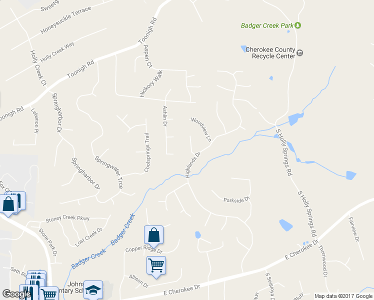 map of restaurants, bars, coffee shops, grocery stores, and more near 105 Woodview Court in Woodstock