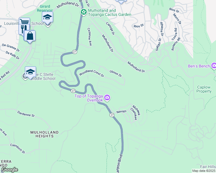 map of restaurants, bars, coffee shops, grocery stores, and more near 21749 Planewood Drive in Los Angeles County