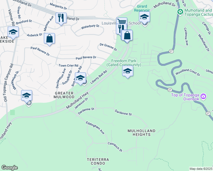 map of restaurants, bars, coffee shops, grocery stores, and more near 22509 Jameson Drive in Calabasas
