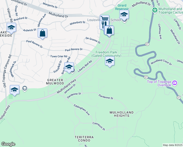 map of restaurants, bars, coffee shops, grocery stores, and more near 22509 Jameson Drive in Calabasas