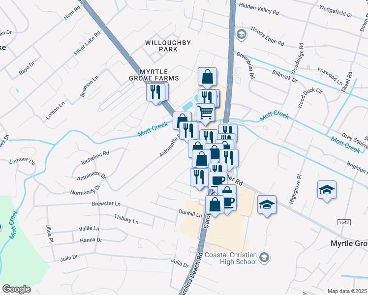 map of restaurants, bars, coffee shops, grocery stores, and more near 5310 Carolina Beach Rd in Wilmington