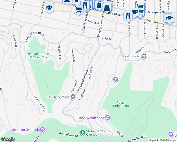 map of restaurants, bars, coffee shops, grocery stores, and more near 3909 Longview Valley Road in Los Angeles