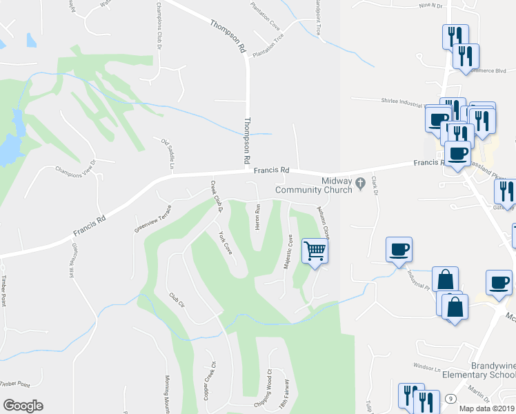 map of restaurants, bars, coffee shops, grocery stores, and more near 605 Heron Run in Milton