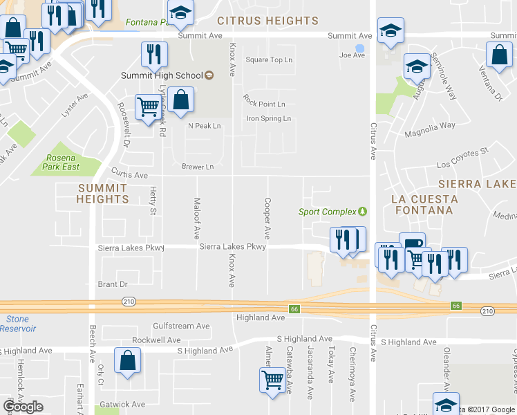 map of restaurants, bars, coffee shops, grocery stores, and more near 6188 Cooper Ave in Fontana