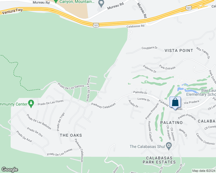 map of restaurants, bars, coffee shops, grocery stores, and more near 4190 Prado De Los Pajaros in Calabasas