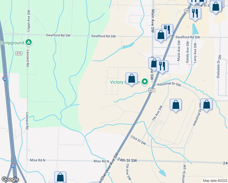 map of restaurants, bars, coffee shops, grocery stores, and more near 2074 Main Avenue Southwest in Cullman