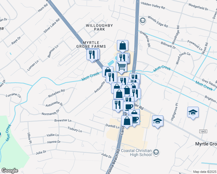 map of restaurants, bars, coffee shops, grocery stores, and more near 5310 Carolina Beach Rd in Wilmington