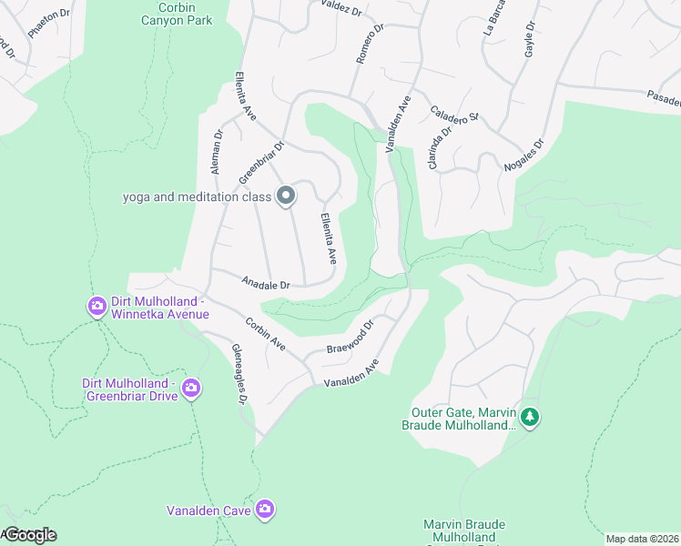 map of restaurants, bars, coffee shops, grocery stores, and more near 3960 Ellenita Avenue in Los Angeles