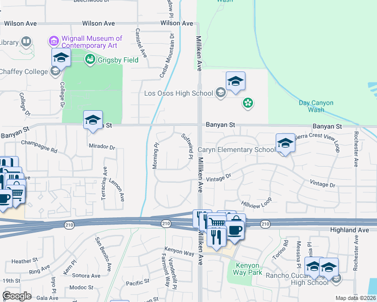 map of restaurants, bars, coffee shops, grocery stores, and more near 11259 Reflection Drive in Rancho Cucamonga